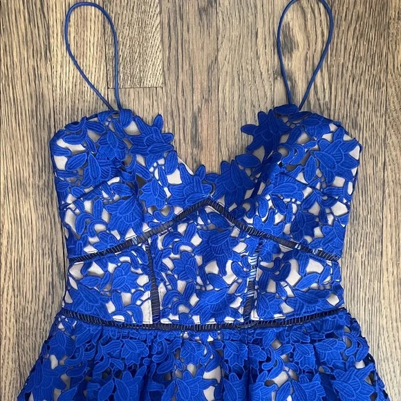 Self-Portrait Royal Blue Floral Lace Midi Dress - Picture 3 of 5